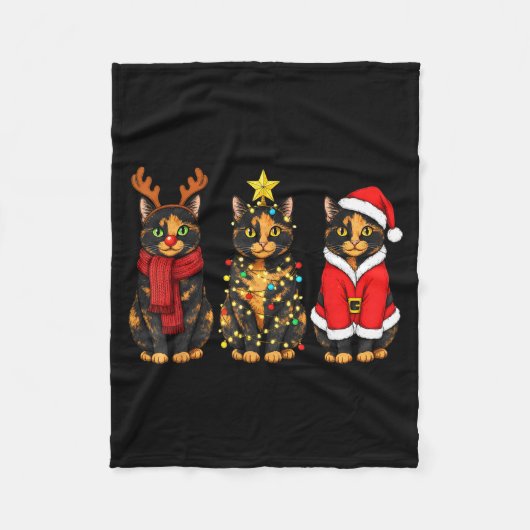 Retro Christmas Tortoiseshell Cat Santa Reindeer  Fleece Deken (Voorkant)