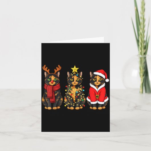 Retro Christmas Tortoiseshell Cat Santa Reindeer  Kaart (Voorkant)