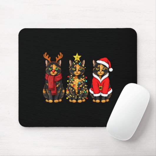 Retro Christmas Tortoiseshell Cat Santa Reindeer  Muismat (Met muis)