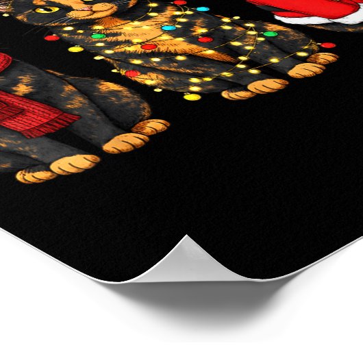 Retro Christmas Tortoiseshell Cat Santa Reindeer Poster (Hoek)