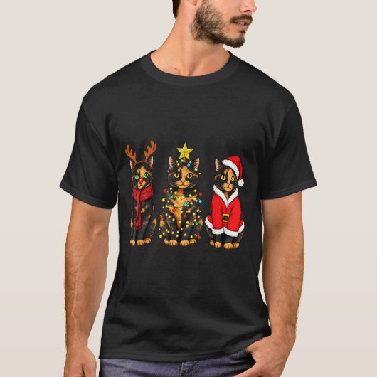 Retro Christmas Tortoiseshell Cat Santa Reindeer T-shirt (Voorkant)