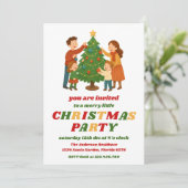 Retro Christmas Tree Editable Holiday Party Kaart (Staand voorkant)