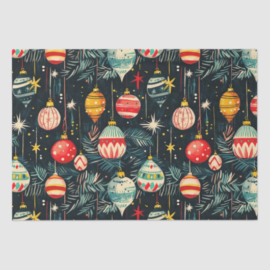 Retro Christmas Tree Ornaments Tissuepapier (Voorkant)