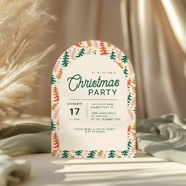 Retro Christmas Tree Party Arch Invitation Kaart