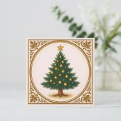 Retro Christmas Tree Simple Rustic Trendy Feestdagenkaart (Staand voorkant)