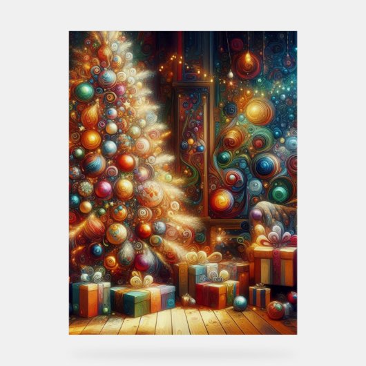Retro Christmas Tree With Presents Underneath Wall Acryl Bord (Voorkant)