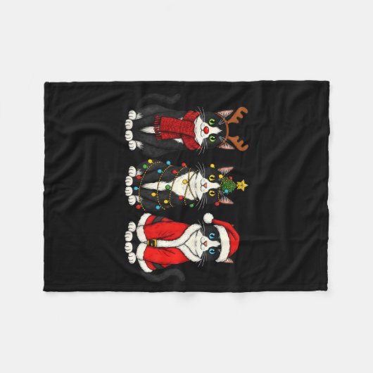 Retro Christmas Tuxedo Cat Santa Reindeer  Fleece Deken (Voorkant (Horizontaal))