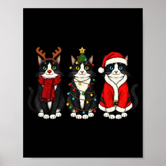 Retro Christmas Tuxedo Cat Santa Reindeer Poster (Voorkant)