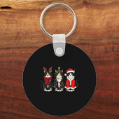 Retro Christmas Tuxedo Cat Santa Reindeer  Sleutelhanger (Voorkant)
