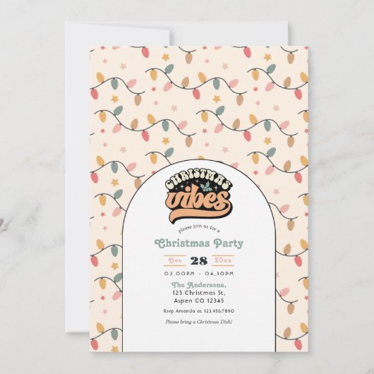 Retro Christmas Vibes Holiday Party Kaart (Voorkant)