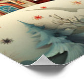 Retro Christmas Village Pine Trees Snow Poster (Hoek)