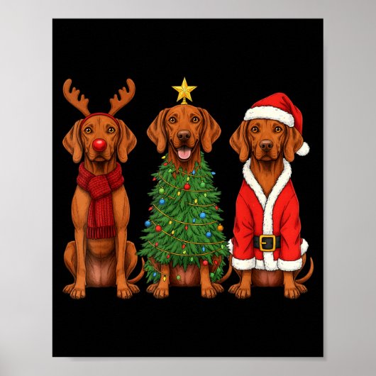 Retro Christmas Vizsla Santa Reindeer Dog Lover  Poster (Voorkant)