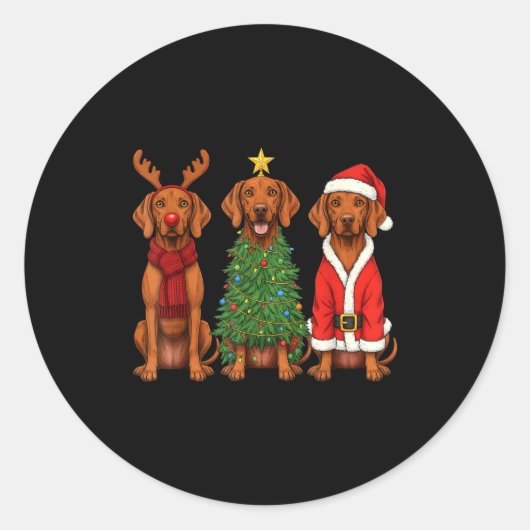 Retro Christmas Vizsla Santa Reindeer Dog Lover  Ronde Sticker (Voorkant)