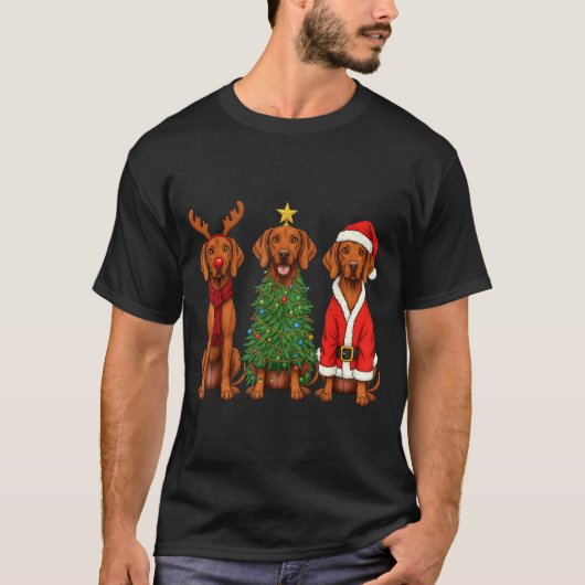 Retro Christmas Vizsla Santa Reindeer Dog Lover T-shirt (Voorkant)