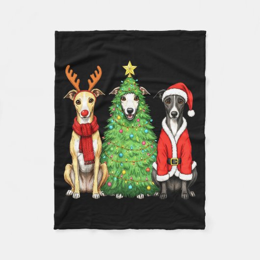 Retro Christmas Whippet Santa Reindeer Dog Lover Fleece Deken (Voorkant)