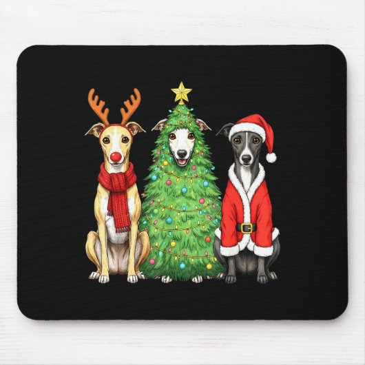 Retro Christmas Whippet Santa Reindeer Dog Lover  Muismat (Voorkant)