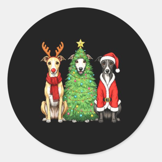 Retro Christmas Whippet Santa Reindeer Dog Lover  Ronde Sticker (Voorkant)