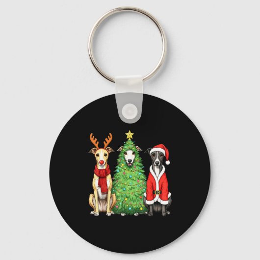 Retro Christmas Whippet Santa Reindeer Dog Lover  Sleutelhanger (Voorkant)