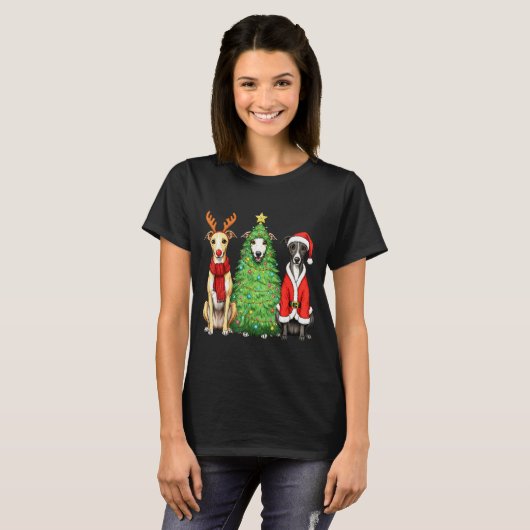Retro Christmas Whippet Santa Reindeer Dog Lover T-shirt (Voorkant volledig)