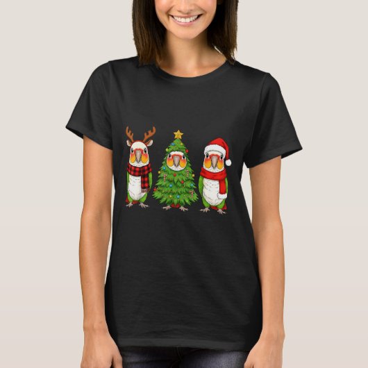 Retro Christmas White Bellied Caique Parrot Santa  T-shirt (Voorkant)