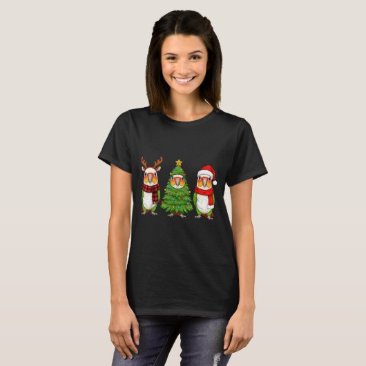 Retro Christmas White Bellied Caique Parrot Santa T-shirt (Voorkant volledig)