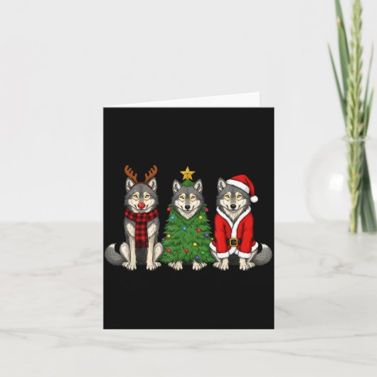 Retro Christmas Wolf Santa Reindeer Kaart (Voorkant)