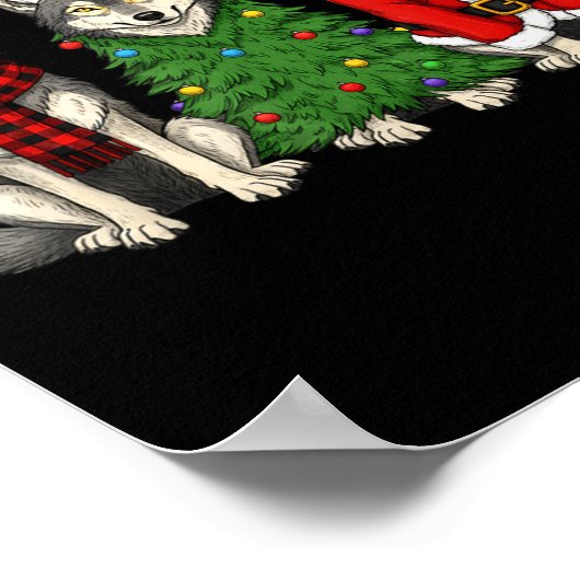 Retro Christmas Wolf Santa Reindeer Poster (Hoek)