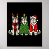 Retro Christmas Wolf Santa Reindeer Poster (Voorkant)