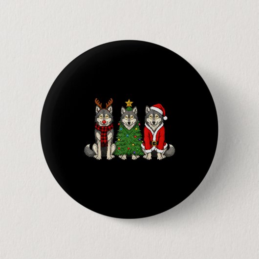 Retro Christmas Wolf Santa Reindeer Ronde Button 5,7 Cm (Voorkant)