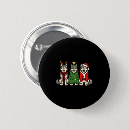Retro Christmas Wolf Santa Reindeer Ronde Button 5,7 Cm (Voorkant /achterkant)