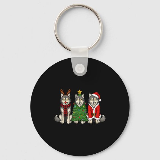 Retro Christmas Wolf Santa Reindeer Sleutelhanger (Voorkant)