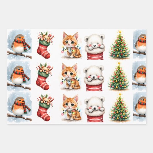 Retro Christmas Wrapping Paper Flat Sheet (Voorkant 3)