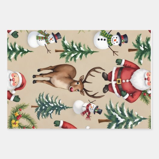  Retro Christmas Wrapping Paper Flat Sheet (Voorkant)