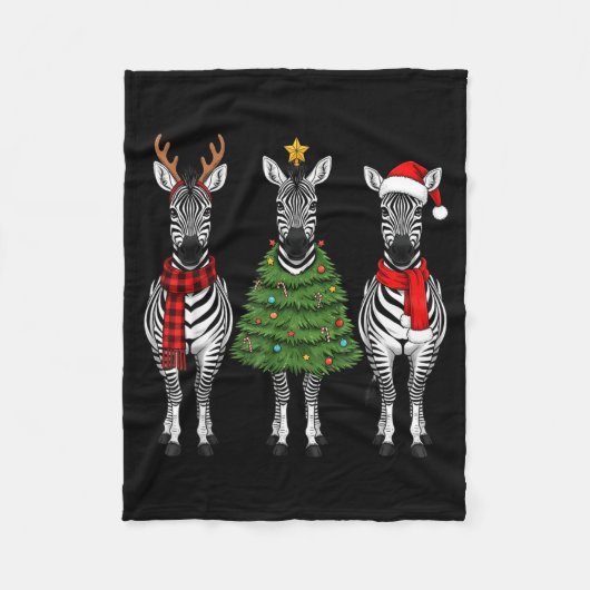 Retro Christmas Zebra Santa Reindeer Safari Animal Fleece Deken (Voorkant)