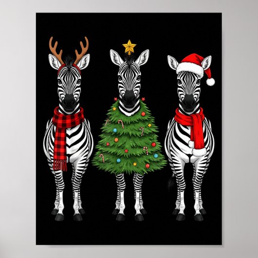 Retro Christmas Zebra Santa Reindeer Safari Animal Poster (Voorkant)