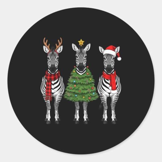Retro Christmas Zebra Santa Reindeer Safari Animal Ronde Sticker (Voorkant)