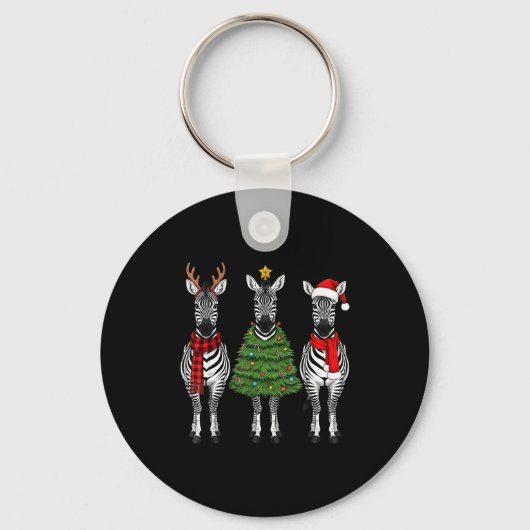 Retro Christmas Zebra Santa Reindeer Safari Animal Sleutelhanger (Voorkant)