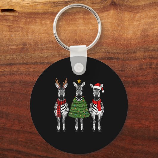Retro Christmas Zebra Santa Reindeer Safari Animal Sleutelhanger (Voorkant)