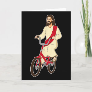 Retro Christus Op Een Fiets Grappige Heer Jezus Re Kaart