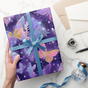Retro Chrome Hearts en vlinders Cadeaupapier