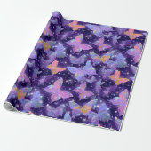 Retro Chrome Hearts en vlinders Cadeaupapier (Uitgerold)