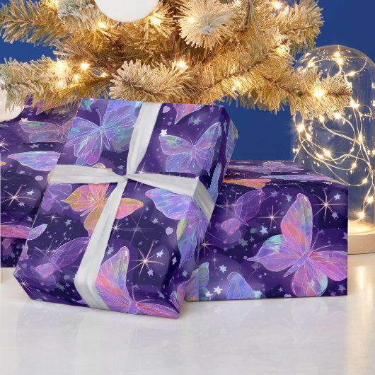 Retro Chrome Hearts en Vlinders Cadeaupapier (Feestdagen)