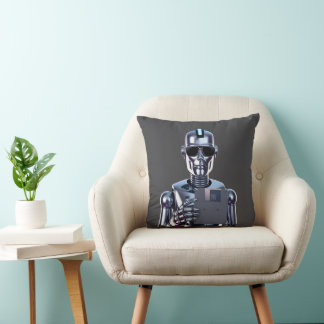 Retro Chrome Synthwave Bot AI Terminator Kussen
