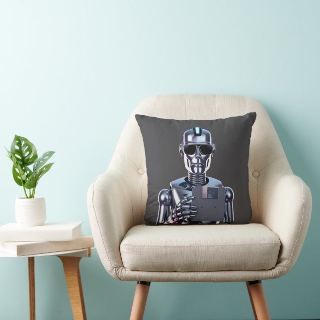 Retro Chrome Synthwave Bot AI Terminator Kussen (Stoel)