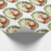Retro Chubby Santa Wreath Holiday Gift Wrapping Cadeaupapier (Hoek)