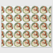 Retro Chubby Santa Wreath Holiday Gift Wrapping Cadeaupapier (Vlak)