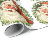 Retro Chubby Santa Wreath Holiday Gift Wrapping Cadeaupapier (Rol Hoek)