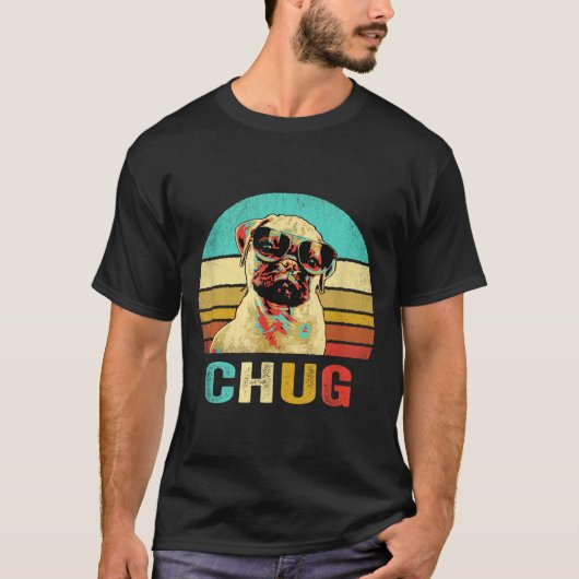 Retro Chug T-shirt Hond Zonsondergang (Voorkant)
