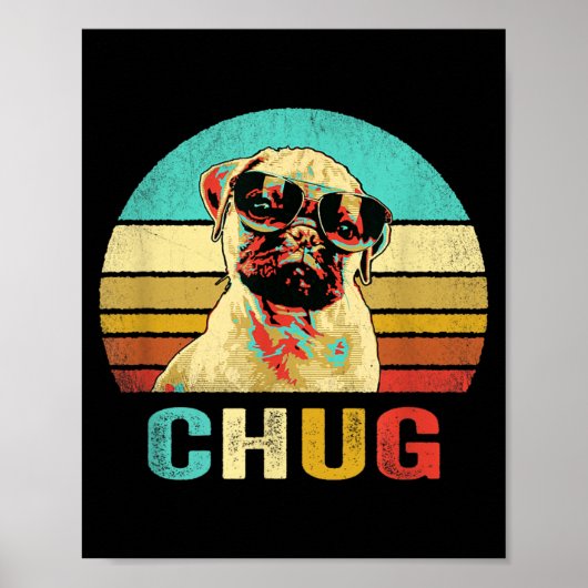 Retro Chug T-shirt Hond Zonsondergang Poster (Voorkant)