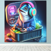 Retro Chunky Sardine Gamer Deep Sea Vibes Art Canvas Afdruk (Insitu (Houten vloer))